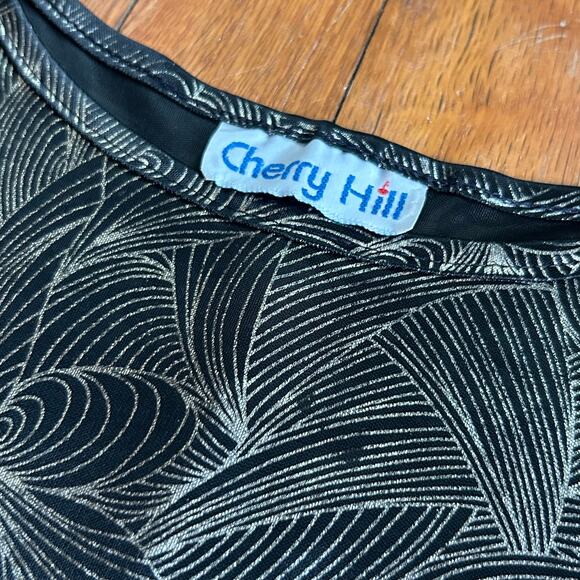 1980s Cherry Hill Metallic Silver Gold Vintage Abstract Blouse Size M - Picture 3 of 16